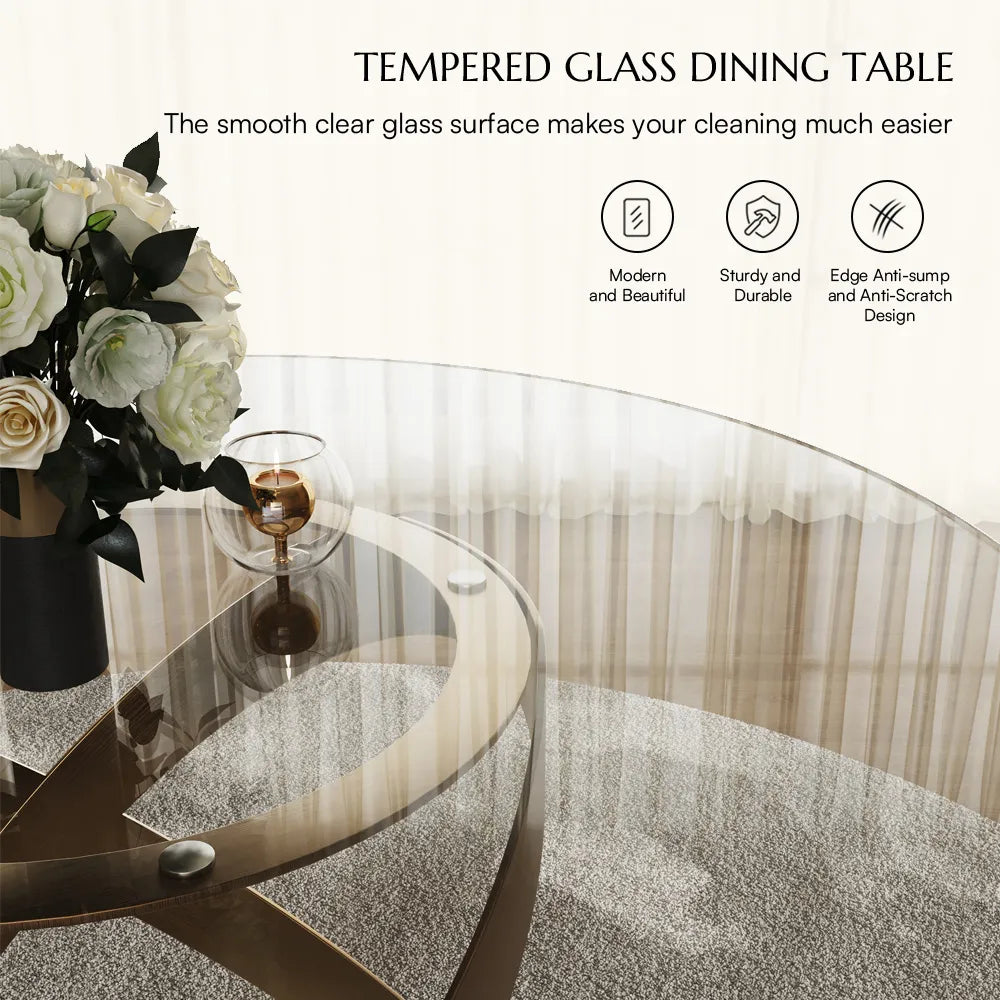 59in Maxwell-Round Tempered Glass Dining Table