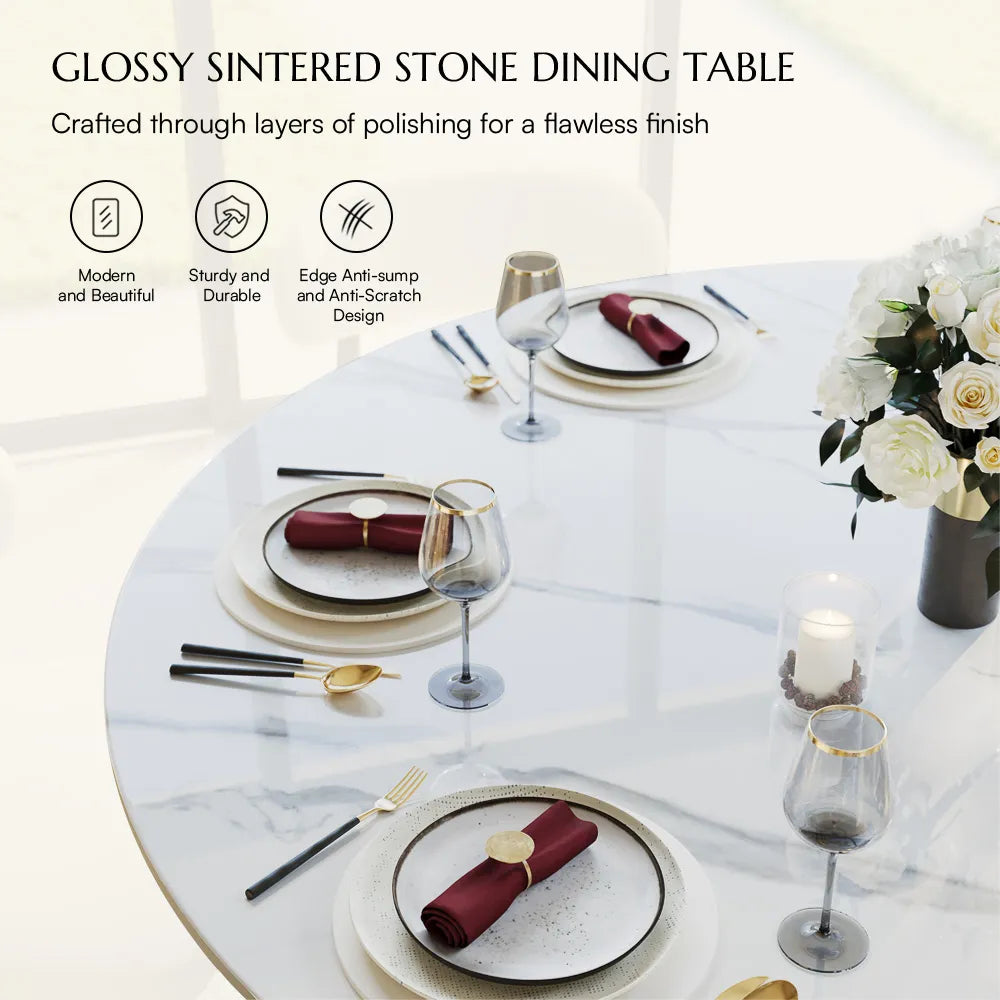 51in Maxwell-Round Glossy Sintered Stone Dining Table