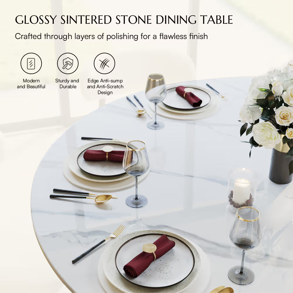 Maxwell-Round Glossy Sintered Stone Dining Table