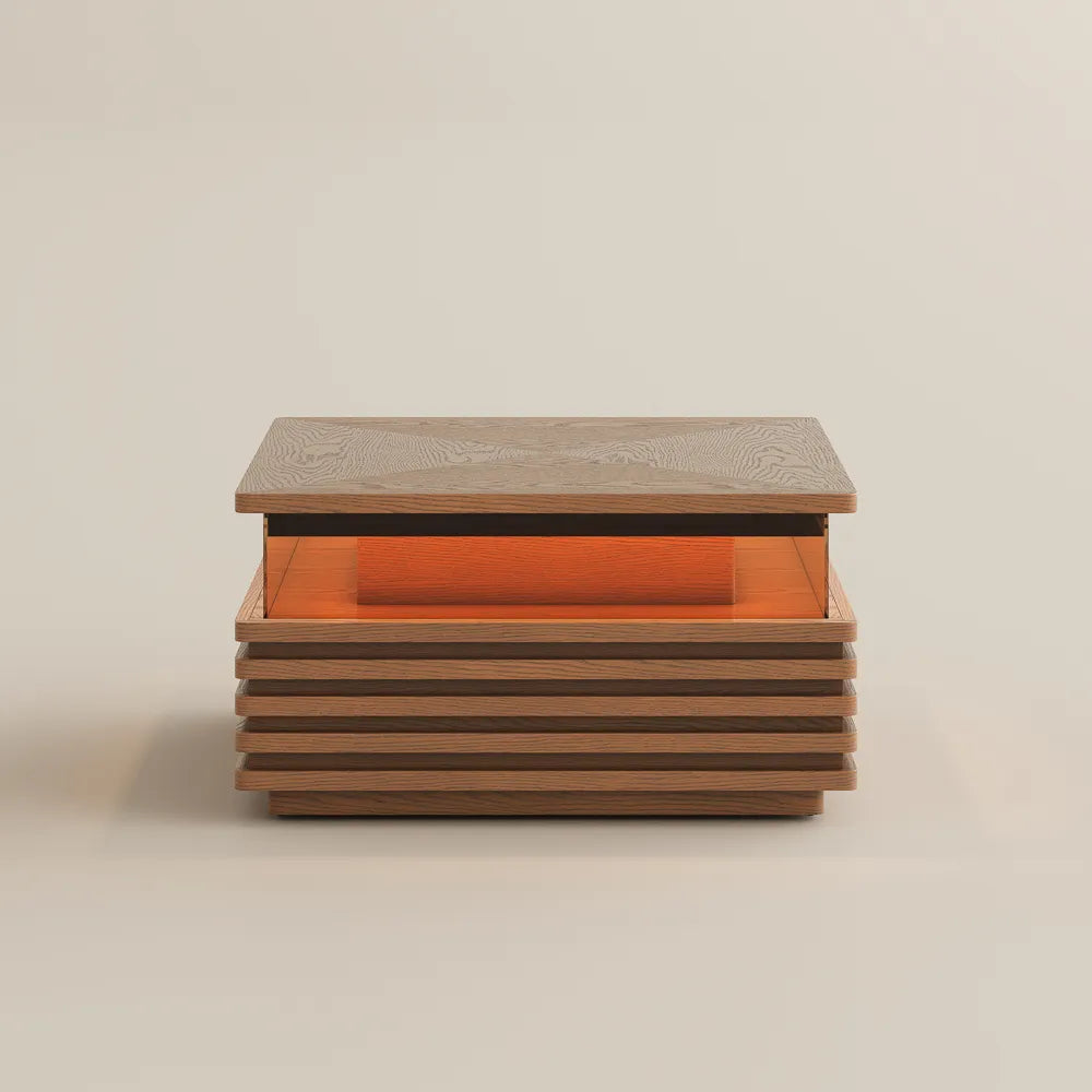 Selene-31" Square Horizontal Slatted Coffee Table with LED Lights