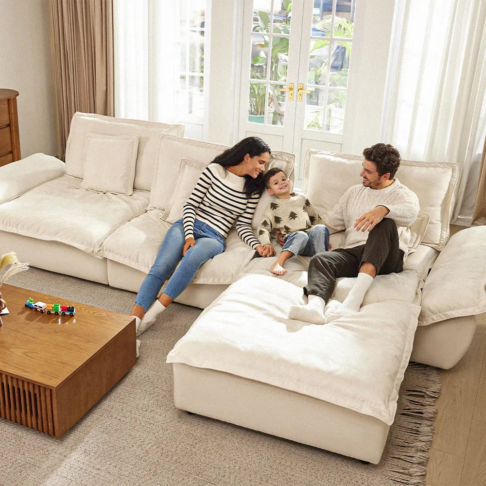 Hudson-141.73" Sailboat Deep Sofa Stain Resistant Cozy Couch with Ottoman