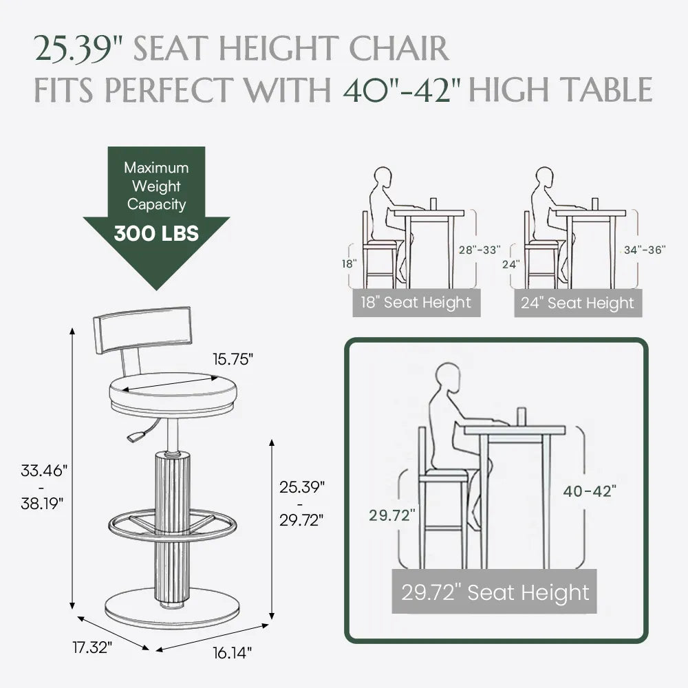 Modern Luxury Adjustable Height Bar Stools Set of 2