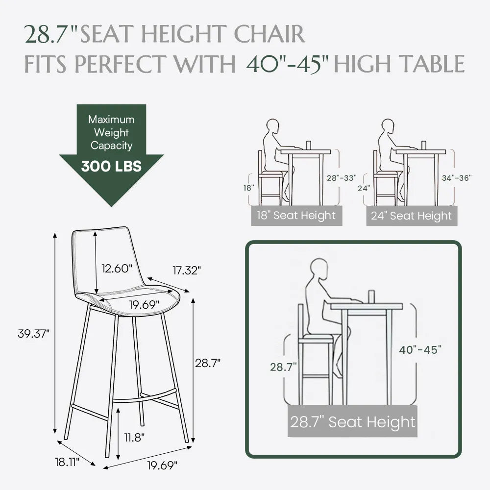 30'' Modern Minimalist Bar Height Faux Leather Stools Bar Set of 2
