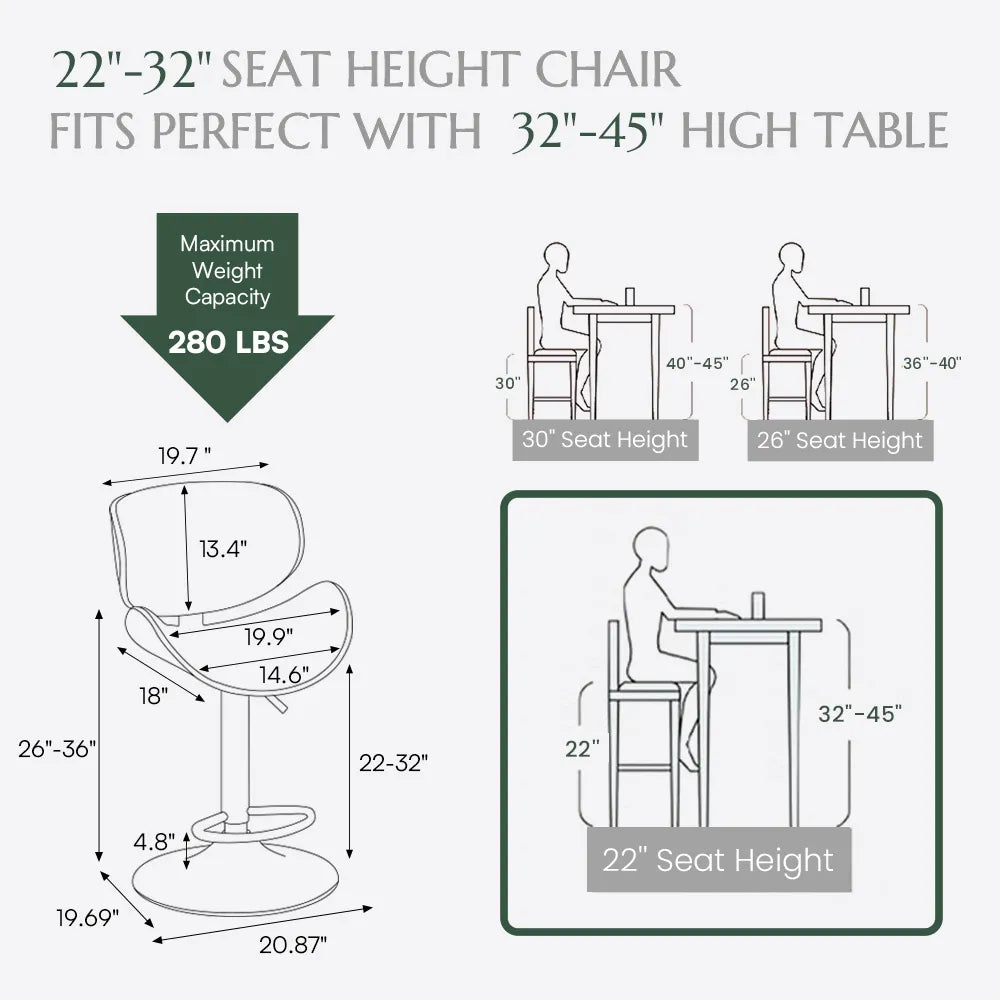 Contemporary Wooden Adjustable Leather Swivel Bar Stools Set of 2