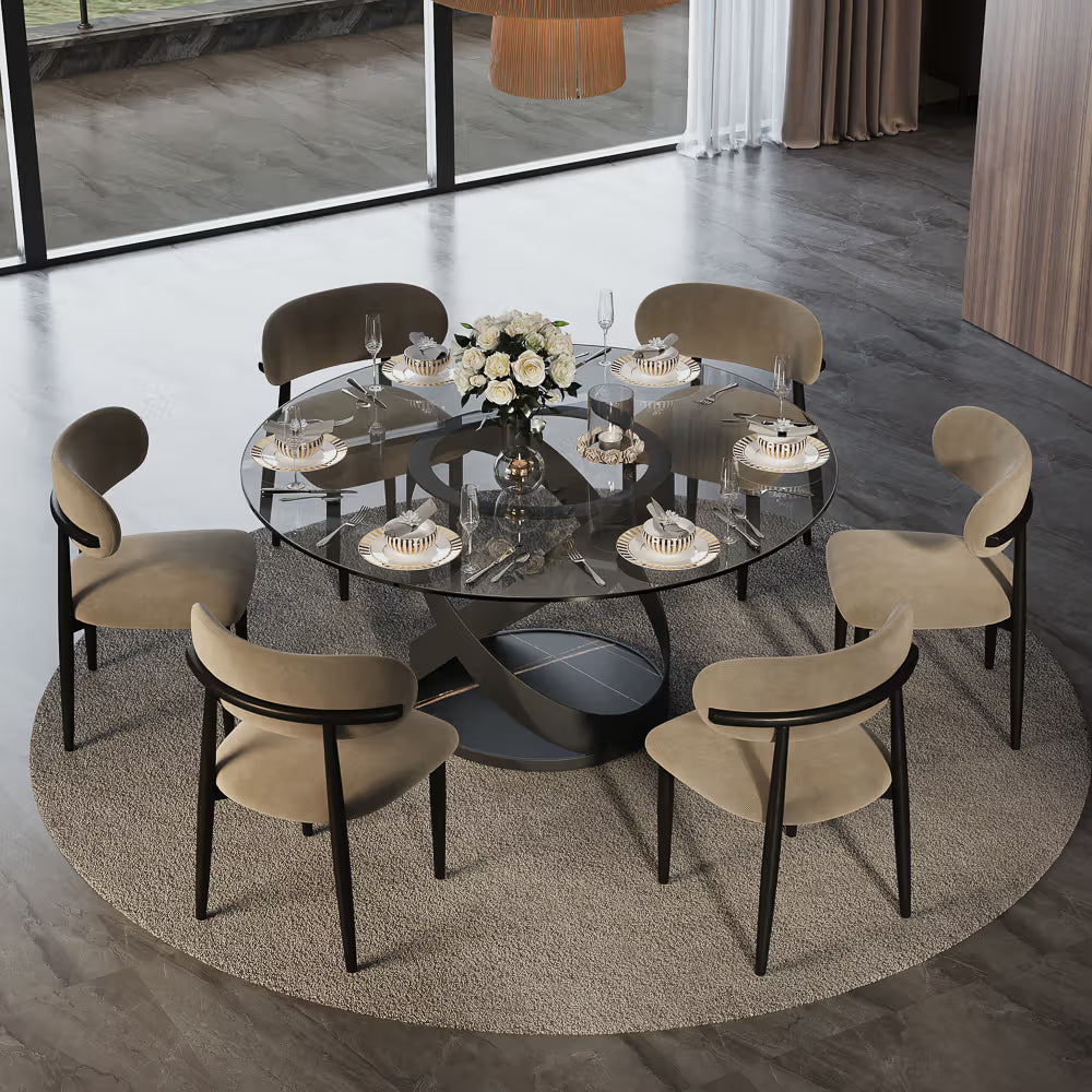 Maxwell-Round Tempered Glass Dining Table