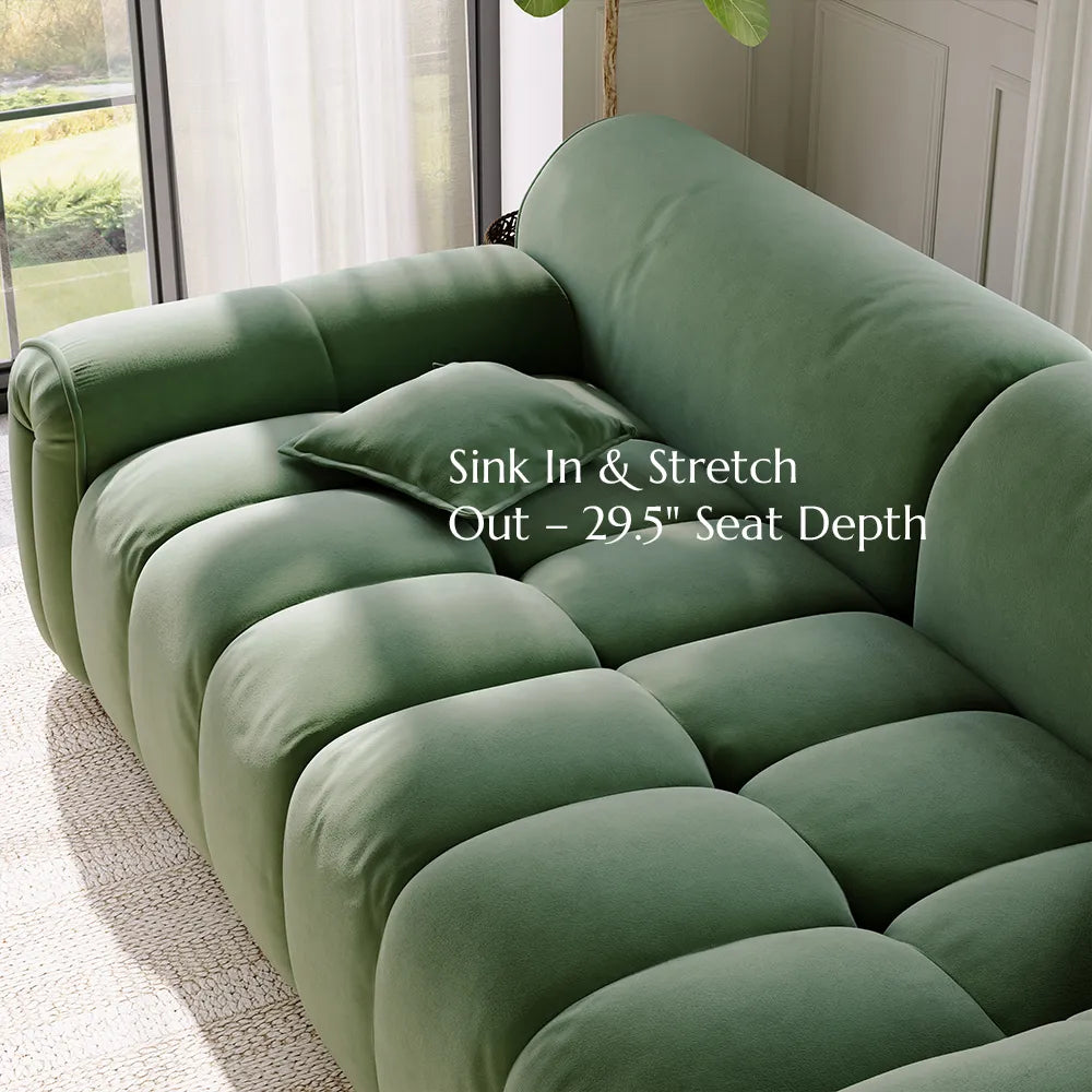 Silva - Green Velvet Tufted Sofa with Deep Depth Seats Living Room