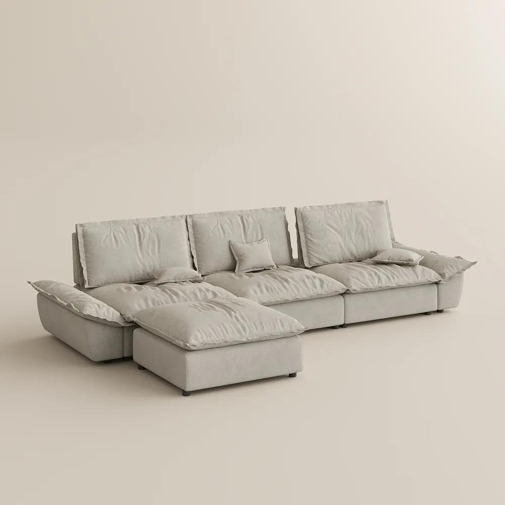 Hudson-141.73" Sailboat Deep Sofa Stain Resistant Cozy Couch with Ottoman