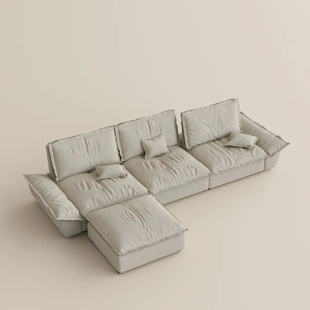 Hudson-141.73" Sailboat Deep Sofa Stain Resistant Cozy Couch with Ottoman