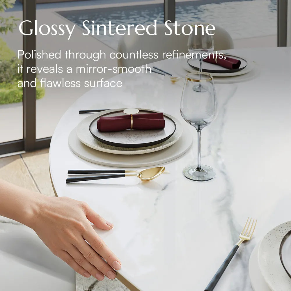 51in Hobart-Round Glossy Sintered Stone Dining Table
