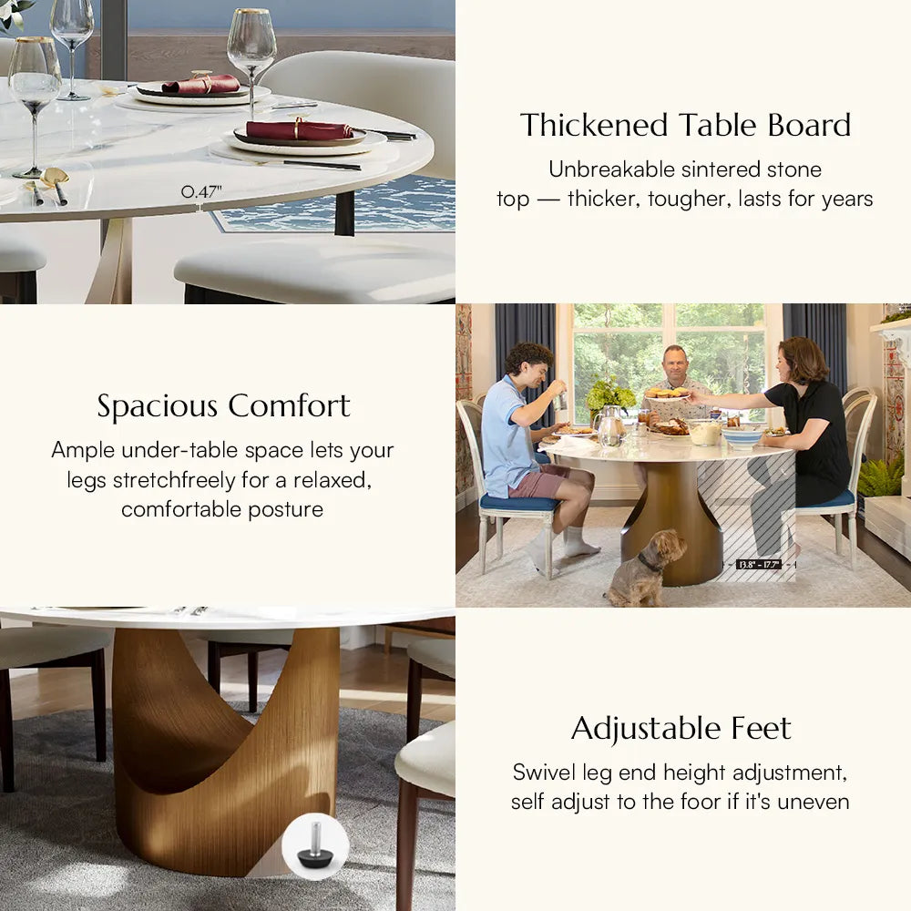 51in Hobart-Round Glossy Sintered Stone Dining Table