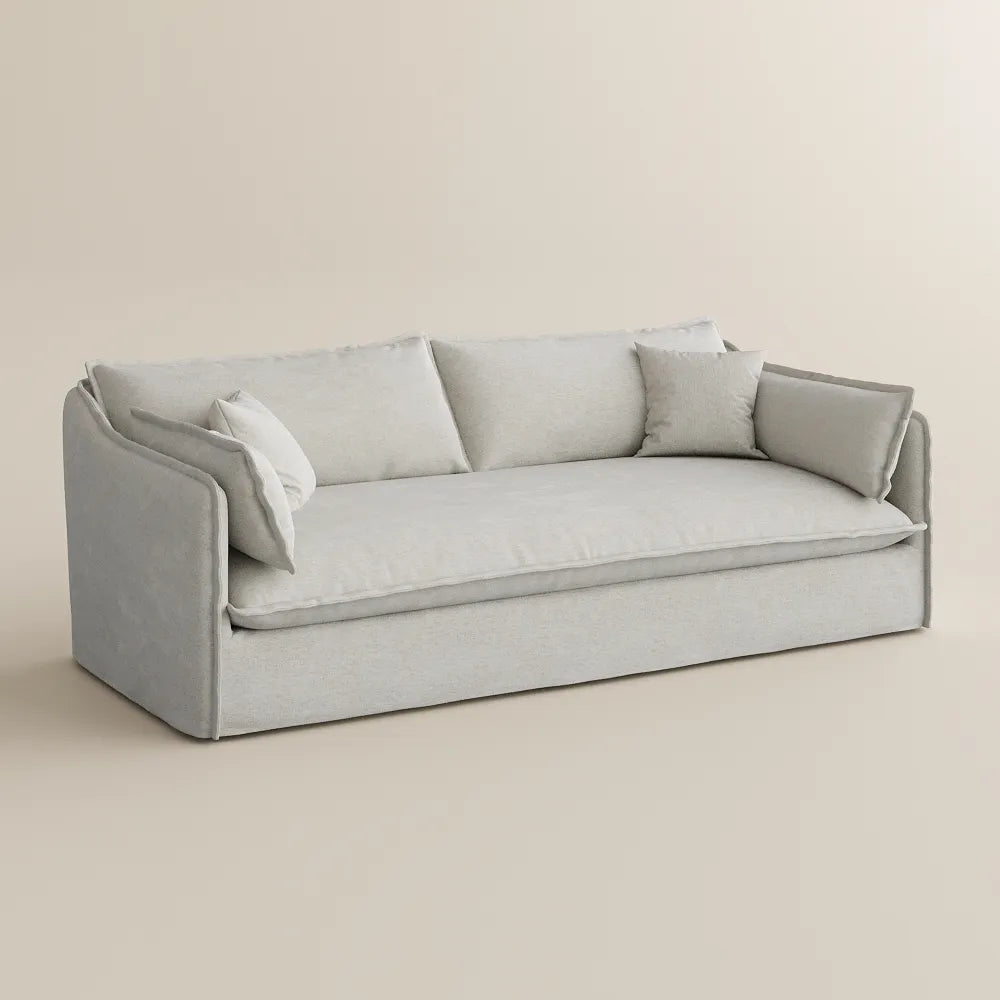 Luna-Beige Cotton Linen Sofa with Removable Covers