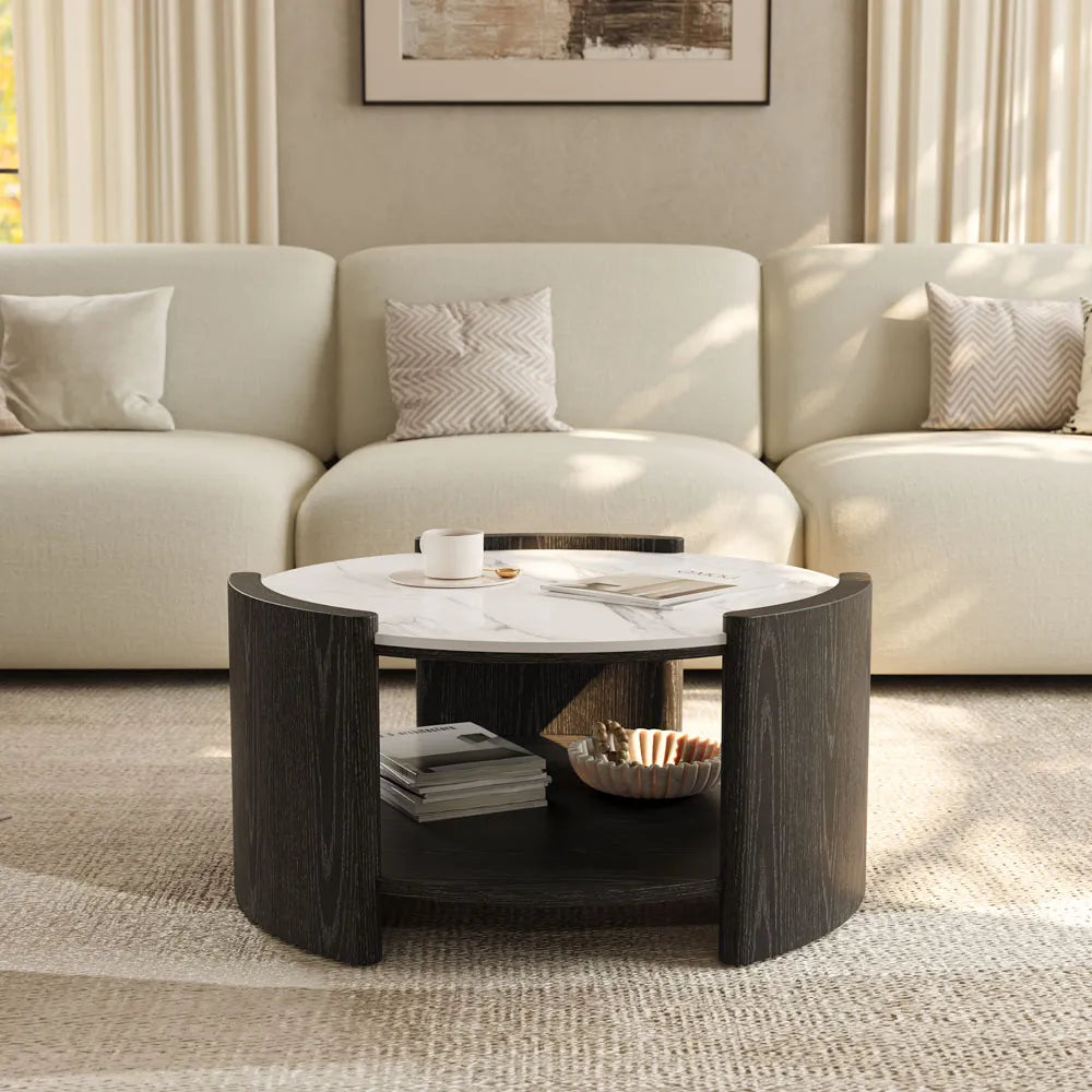 31" Round Coffee Table with Storage Shelf