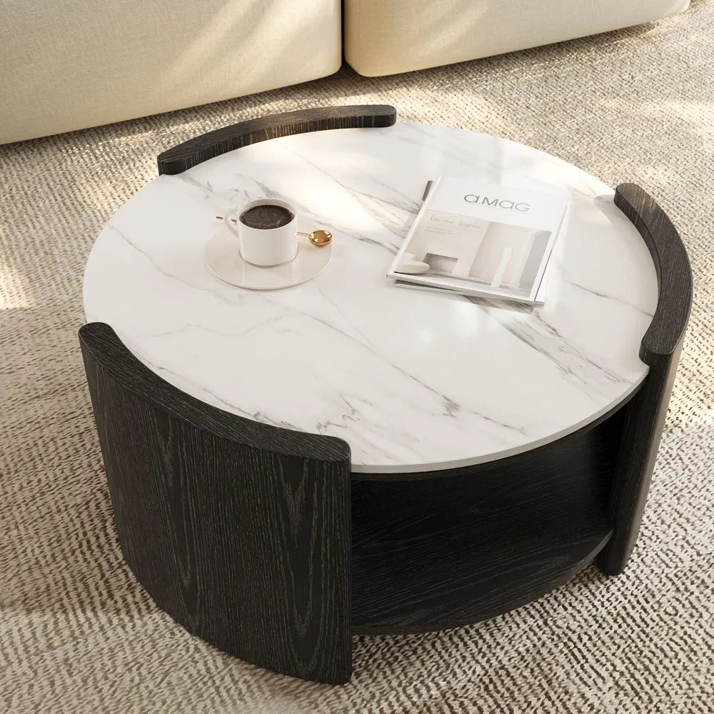 31" Round Coffee Table with Storage Shelf