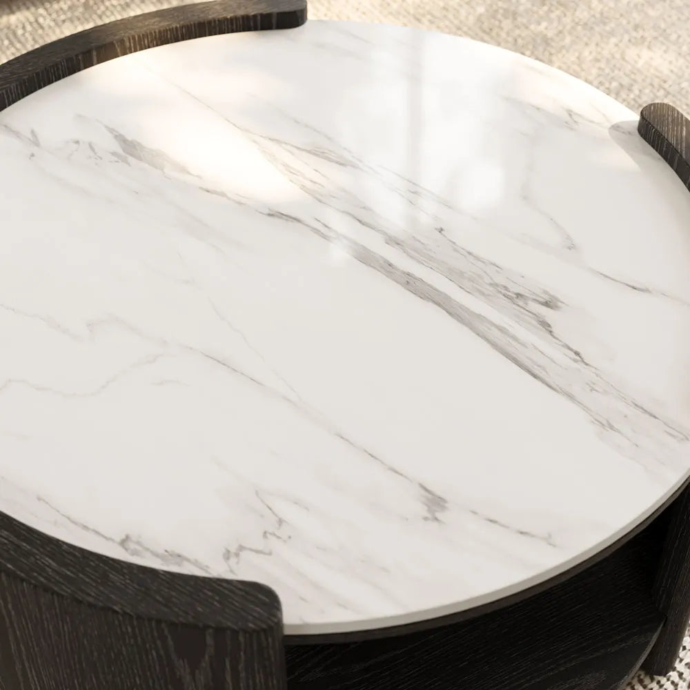 31" Round Coffee Table with Storage Shelf
