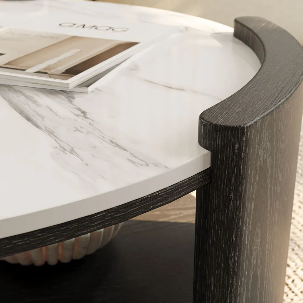 31" Round Coffee Table with Storage Shelf