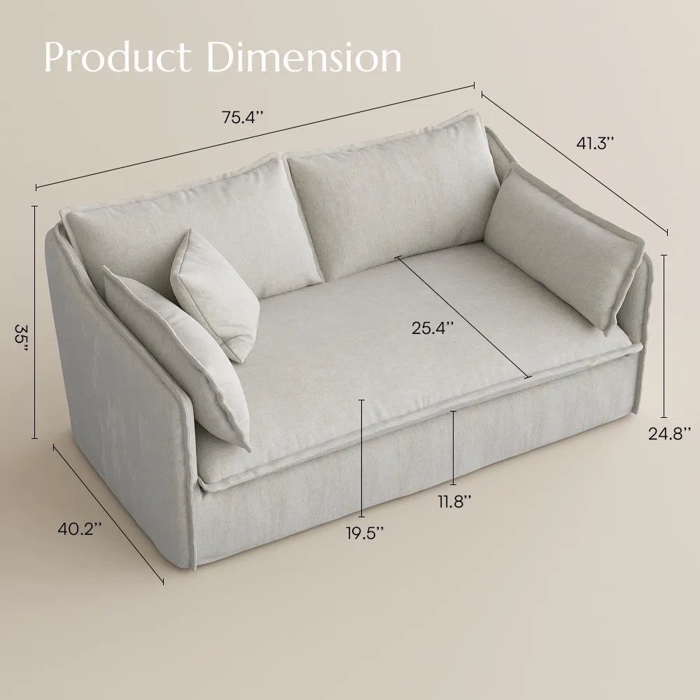 Canapé Luna en coton et lin beige avec housses amovibles