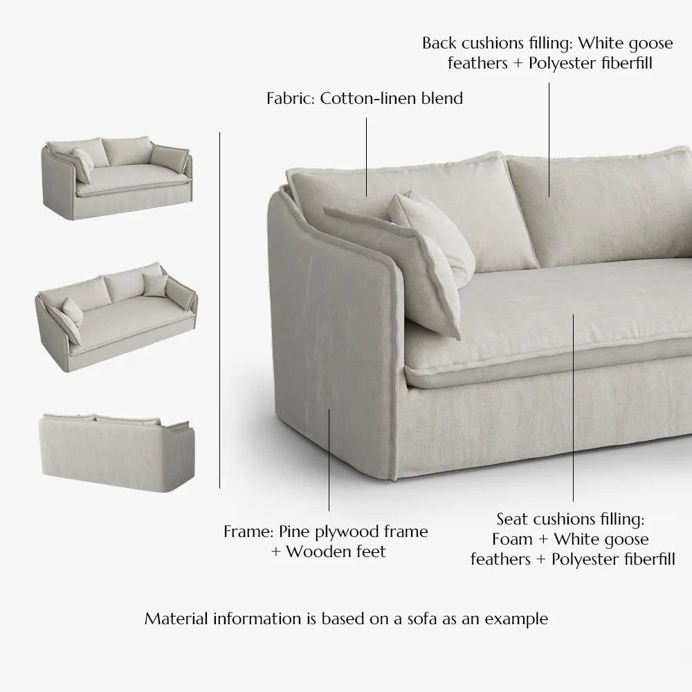 Luna-Beige Cotton Linen L-Shaped Sofa with Removable Covers