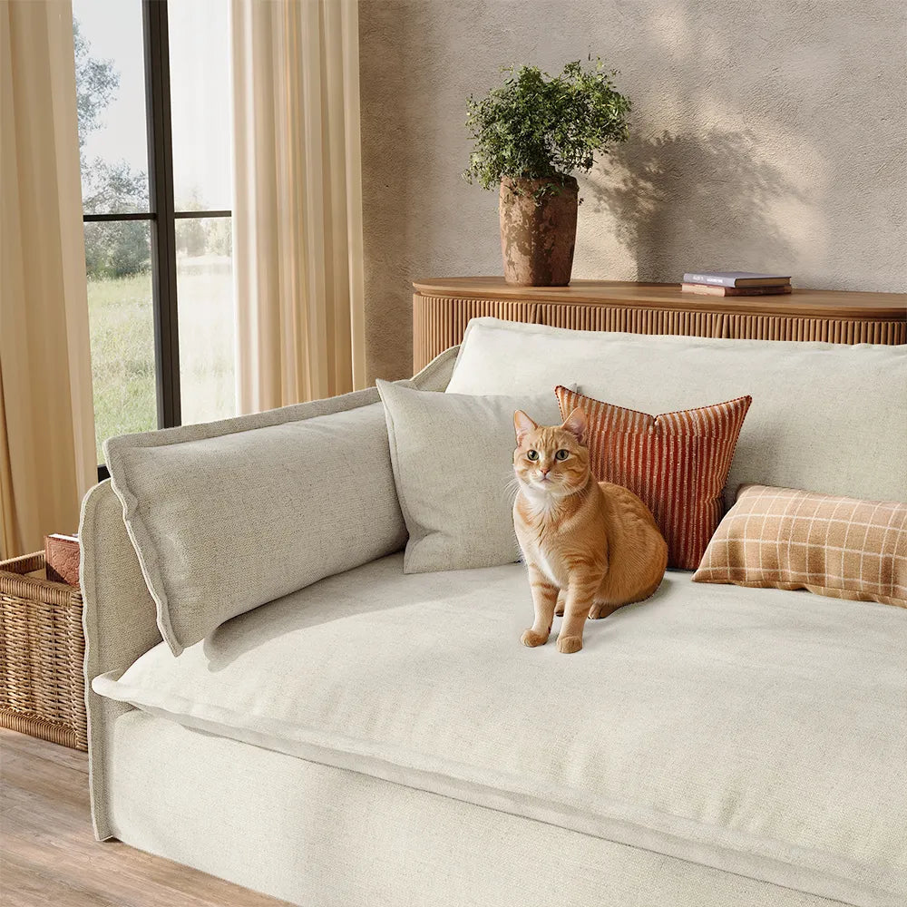 Luna-Beige L-Shaped Sectional Modern Cotton Linen Sofa with Clean Lines