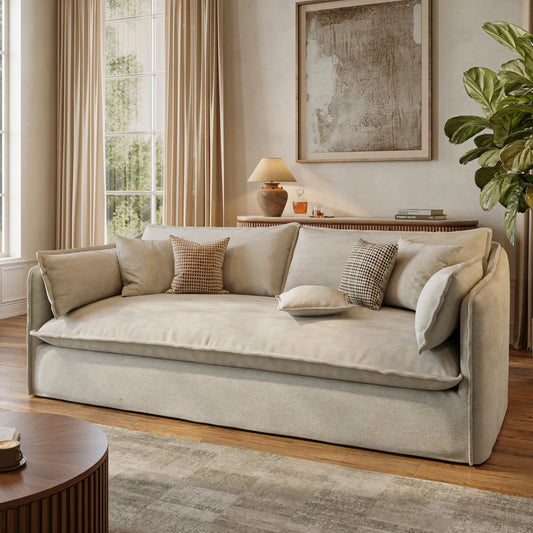 Luna-Beige Cotton Linen Sofa with Removable Covers