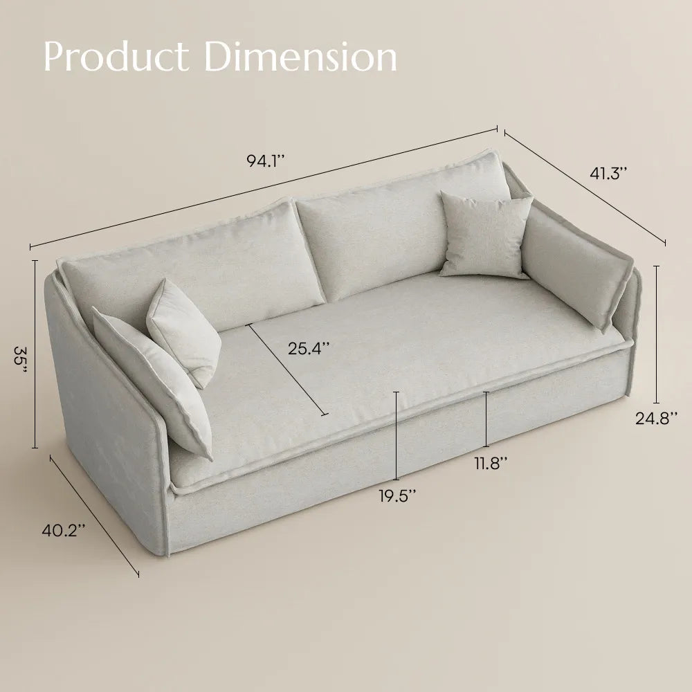 Luna-Beige Cotton Linen Sofa with Removable Covers
