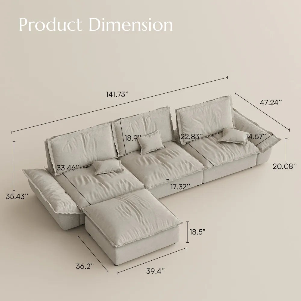2-3 Seater Modern Sleeper Beige Sofa Set with Ottoman