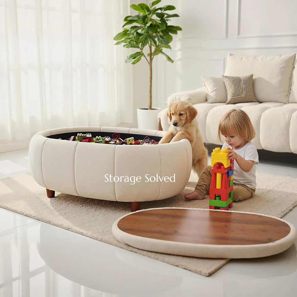 Arlo - Reversible Desktop Storage Ottoman and Mid-Century Sofa Set