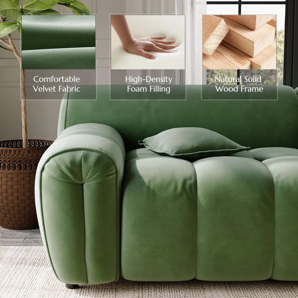 Silva - Green Velvet Tufted Sofa with Deep Depth Seats Living Room