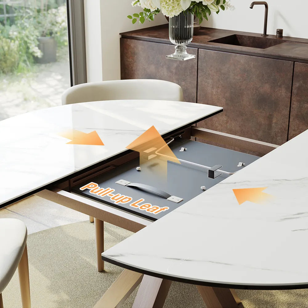 Hector-Oval Glossy Sintered Stone Extendable Dining Table