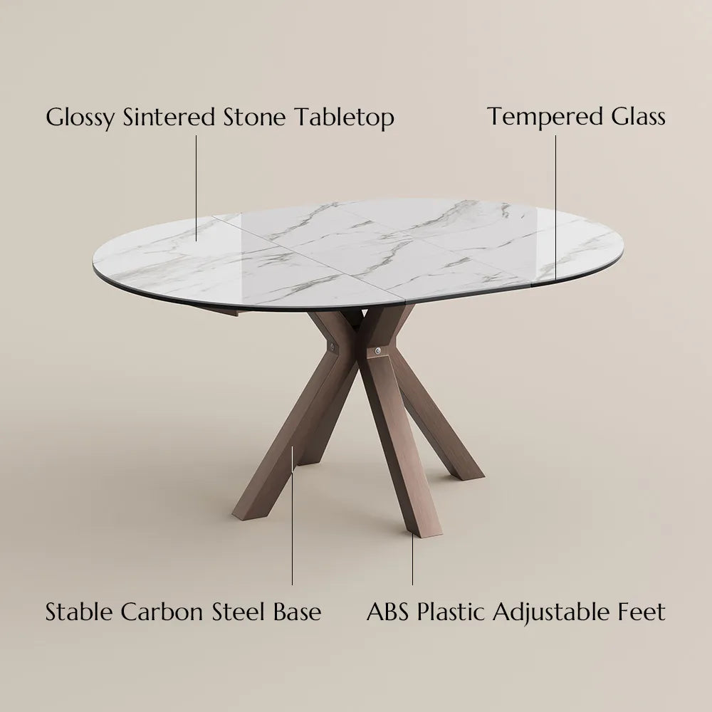 Hector-Oval Glossy Sintered Stone Extendable Dining Table