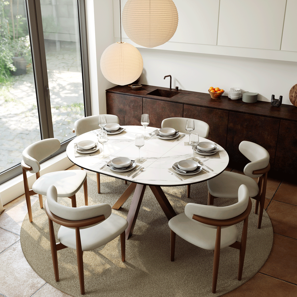Hector-Oval Glossy Sintered Stone Extendable Dining Table