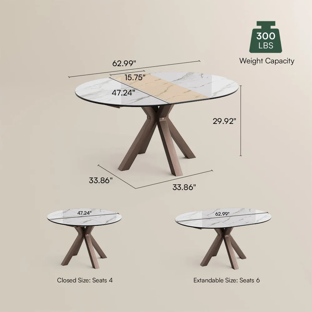 Hector-Oval Glossy Sintered Stone Extendable Dining Table