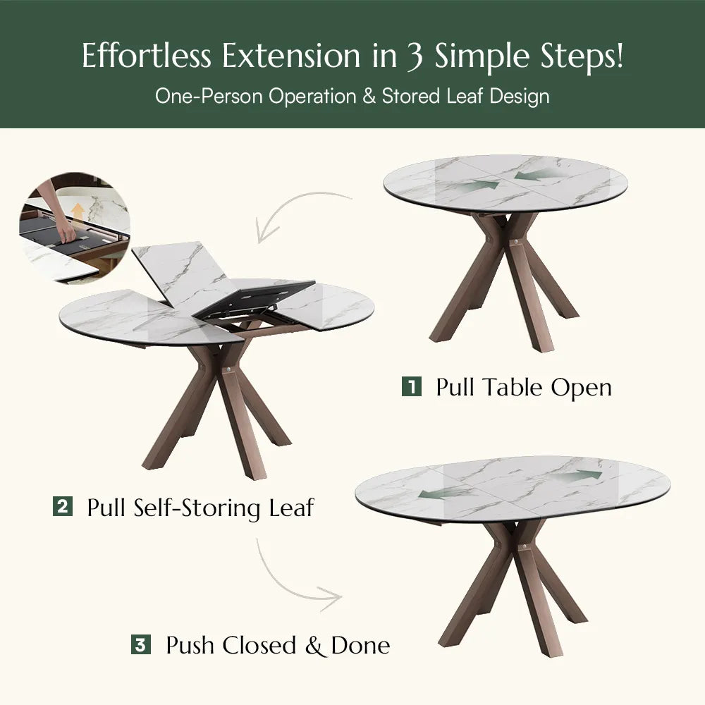 Hector-Oval Glossy Sintered Stone Extendable Dining Table