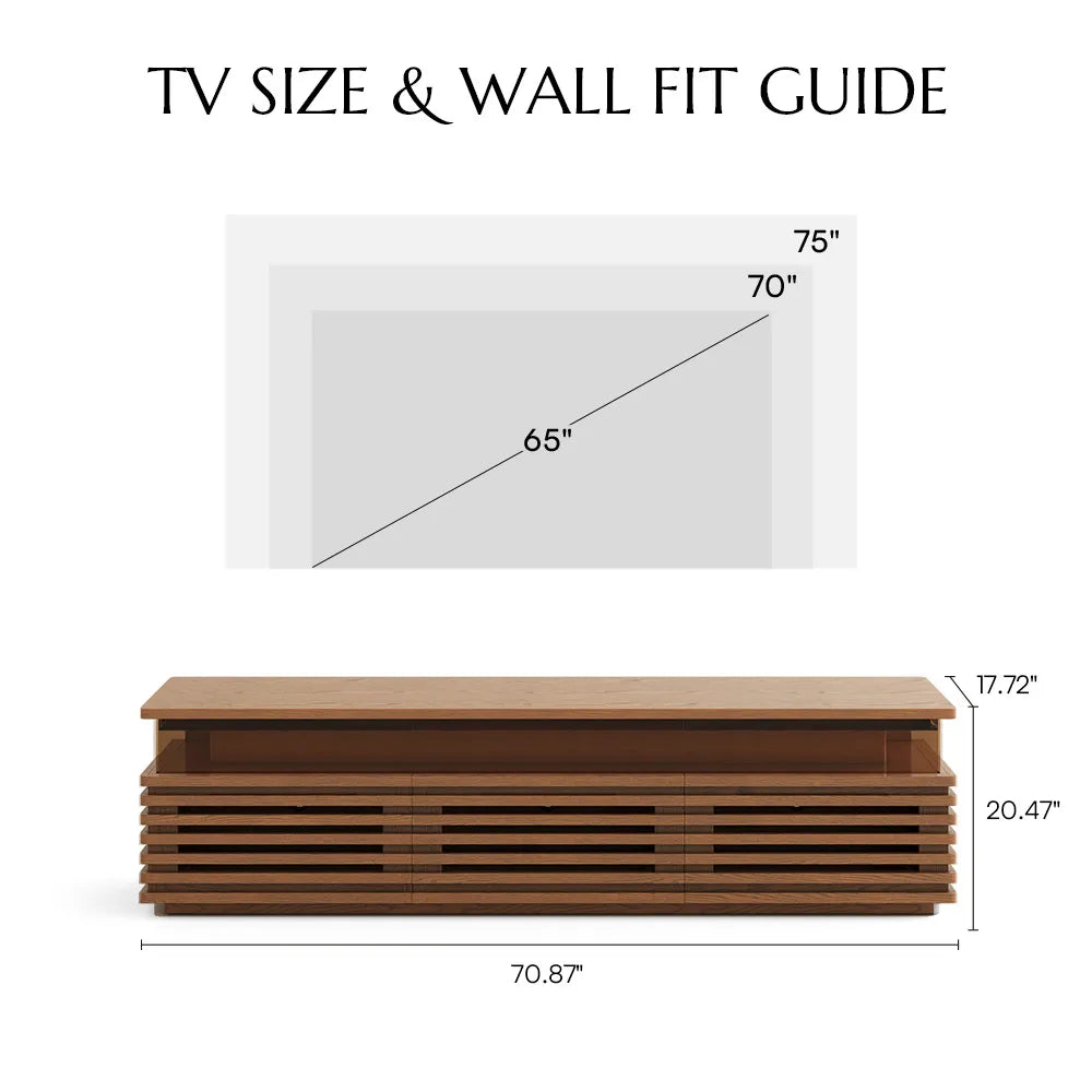 Selene-71" Horizontal Slatted TV Stand with Adjustable LED Lights