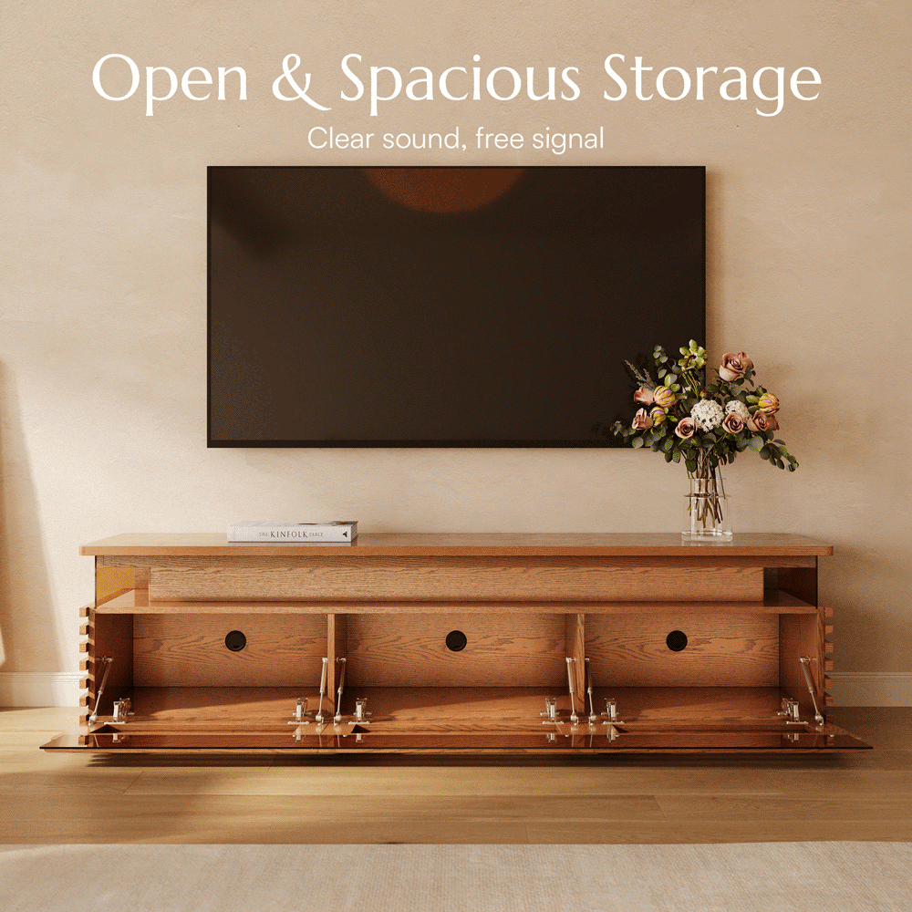 Selene-71" Horizontal Slatted TV Stand with Adjustable LED Lights