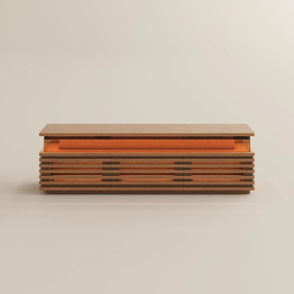 Selene-71" Horizontal Slatted TV Stand with Adjustable LED Lights
