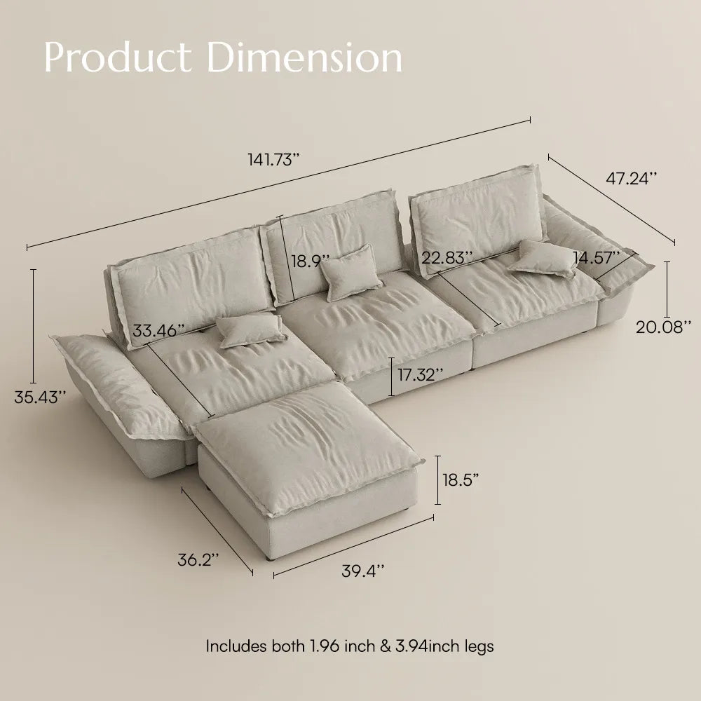 Hudson-141.73" Sailboat Deep Sofa Stain Resistant Cozy Couch with Ottoman