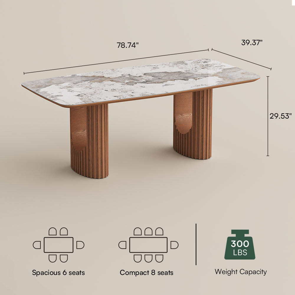 Silva – Table à manger moderne du milieu du siècle en pierre frittée brillante