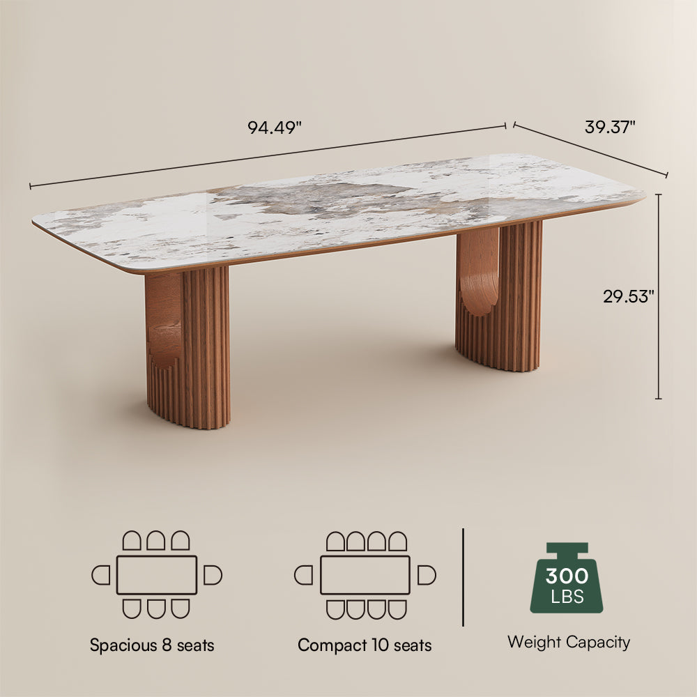 Silva – Table à manger moderne du milieu du siècle en pierre frittée brillante