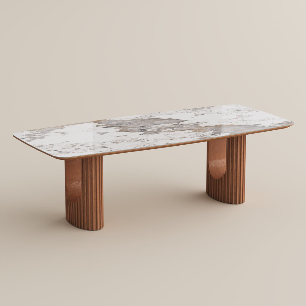 Silva – Table à manger moderne du milieu du siècle en pierre frittée brillante