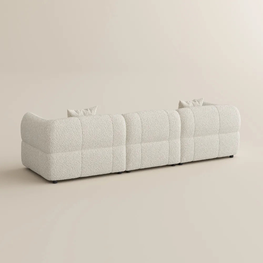 Modern Boucle sofa with solid wood details