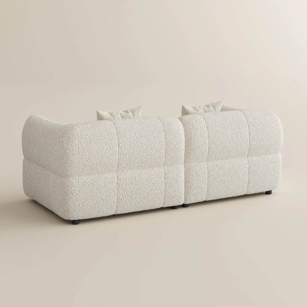 Modern Boucle sofa with solid wood details