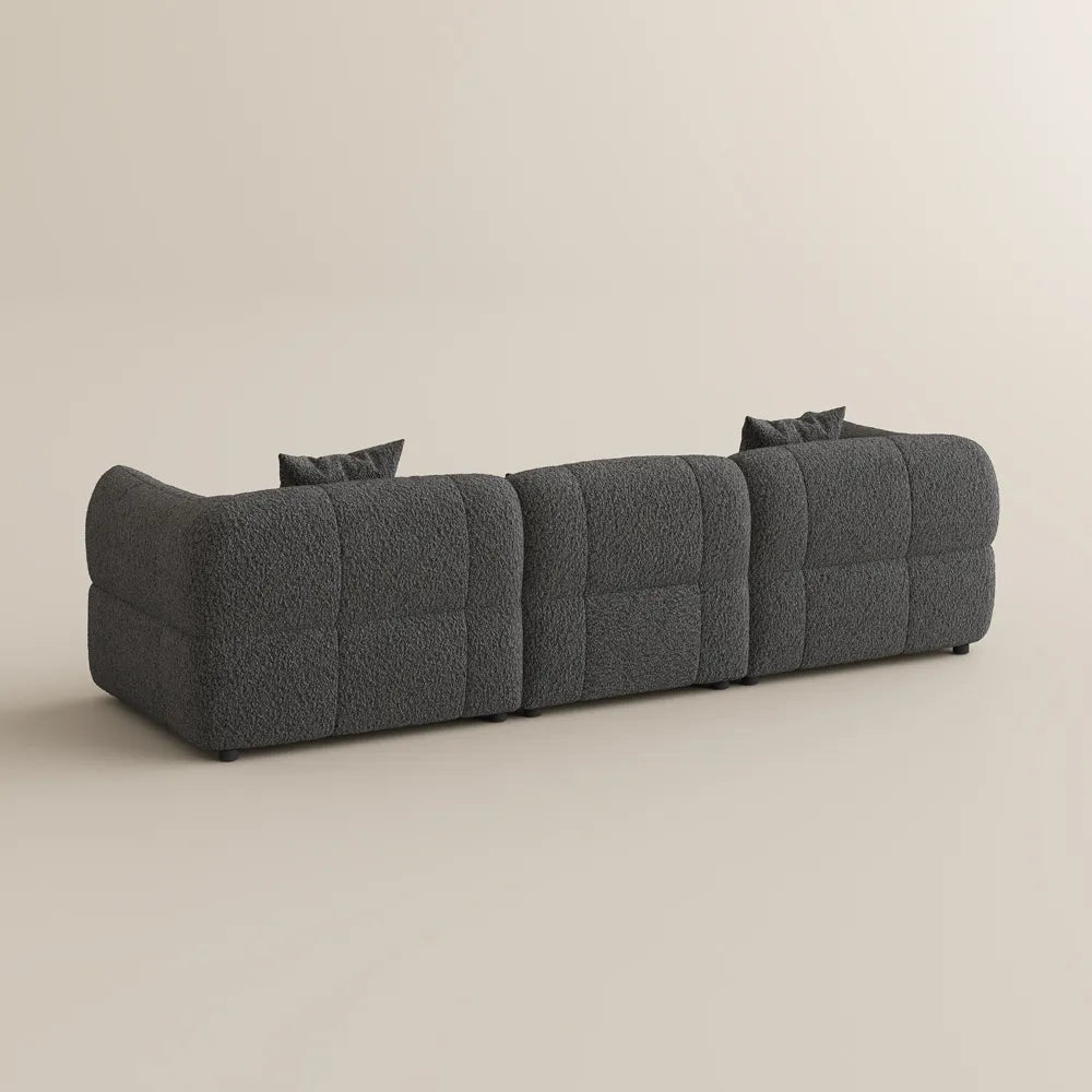 Modern Boucle sofa with solid wood details