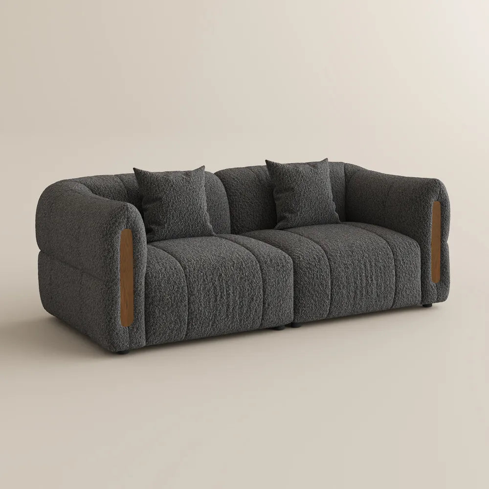 Modern Boucle sofa with solid wood details