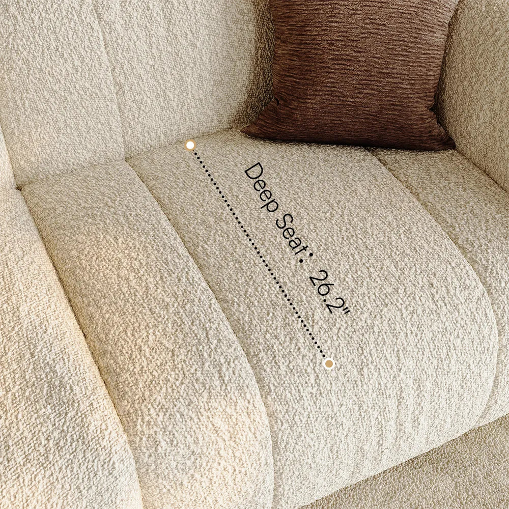 Modern Boucle sofa with solid wood details