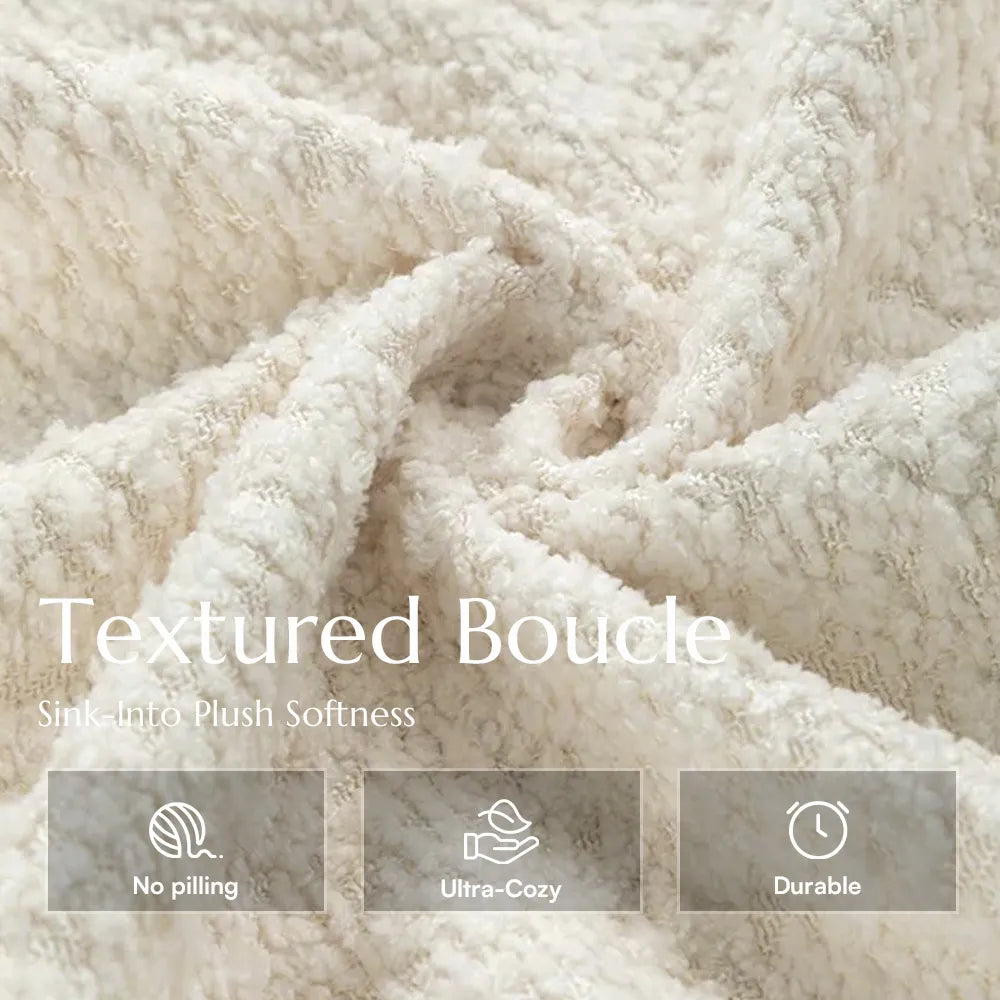 Modern Boucle sofa with solid wood details