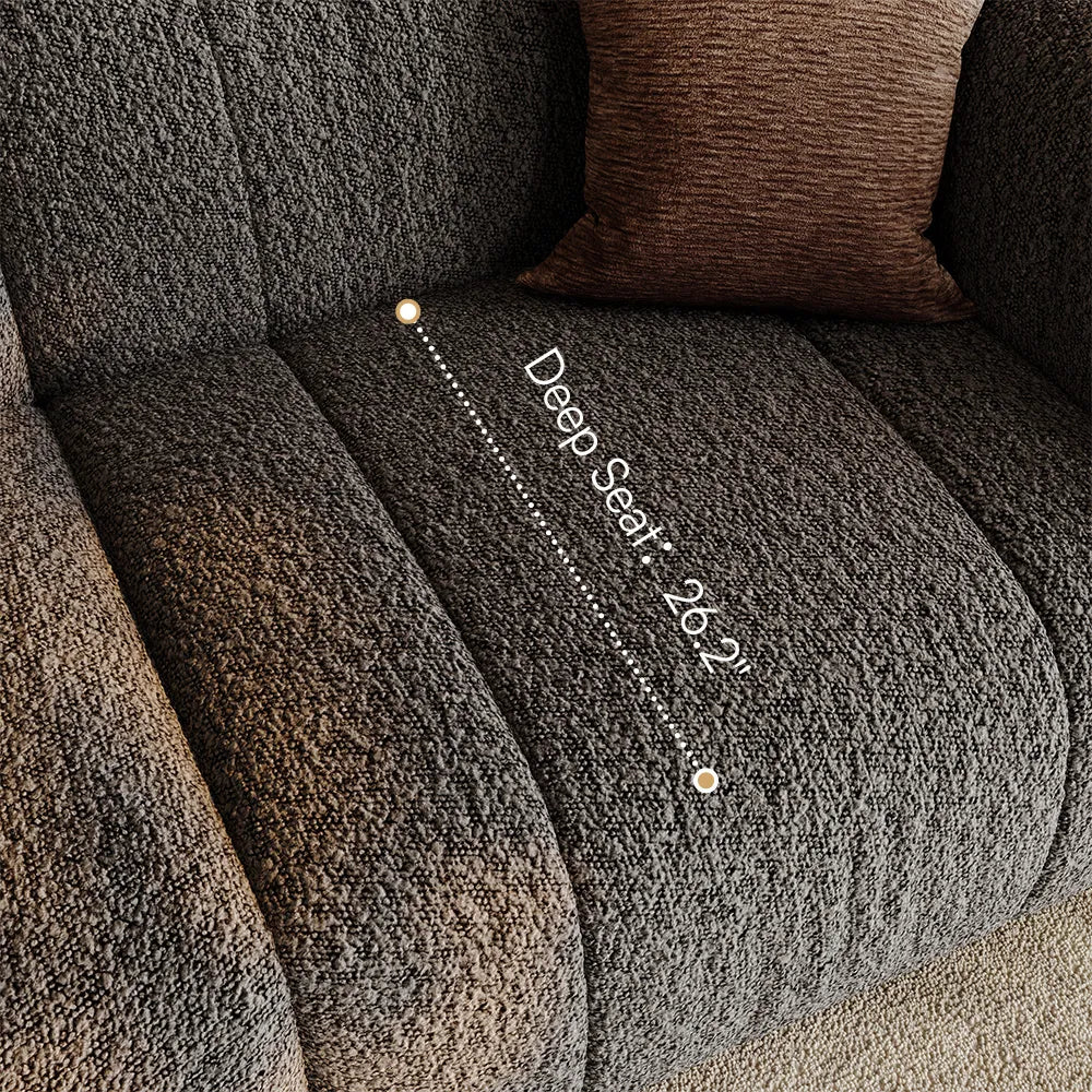 Modern Boucle sofa with solid wood details