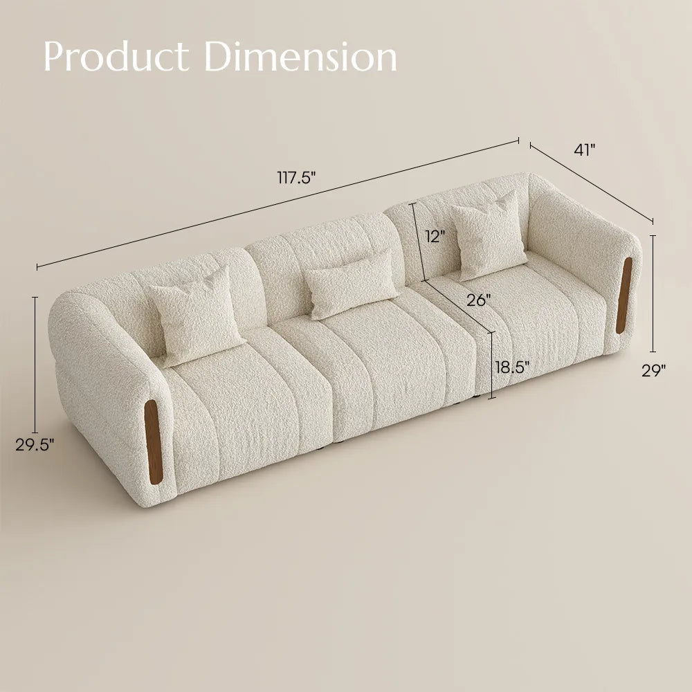 Modern Boucle sofa with solid wood details