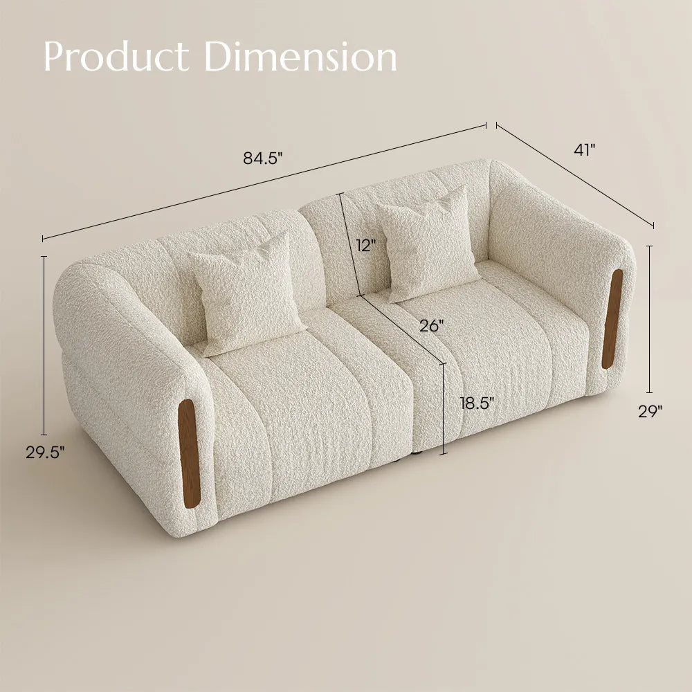 Modern Boucle sofa with solid wood details