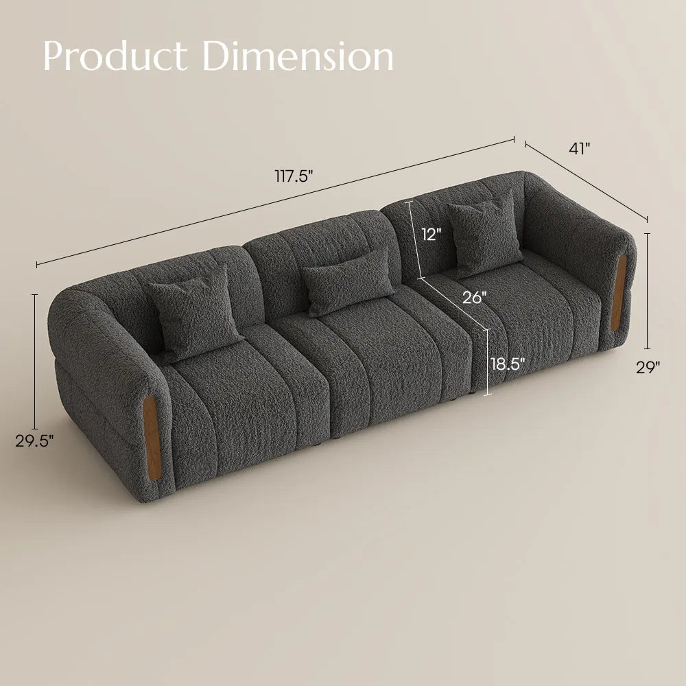 Modern Boucle sofa with solid wood details