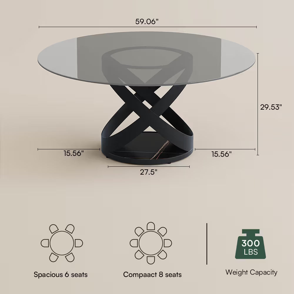 Maxwell-Round Tempered Glass Dining Table